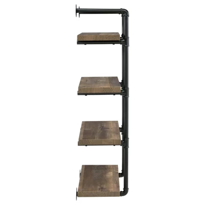 Black And Rustic Oak 4-tier Wall Shelf 4 Black And Rustic Oak 4-tier Wall Shelf - Image 4