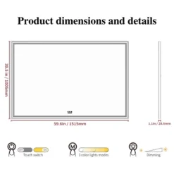 60x40 Inch Oversized LED Bathroom Mirror Wall Mounted Mirror With 3 Color Modes Aluminum Frame Large Wall Mirror For Bathroom -Bold Design Store GUEST 1e05f528 1a10 4d22 bc76 b25a584e478e