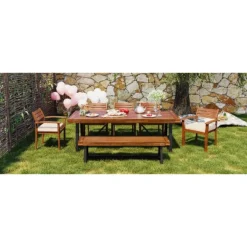 GO Outdoor Wood Dining Set For 7-8 Person, Outdoor Dining Furniture With Removable Cushions, Ergonomic Chairs And Bench, Thicker Table, Nature -Bold Design Store GUEST 1e106473 f66c 41fa 8875 23089f5c7de2