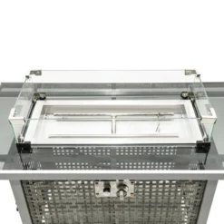 43" Propane Gas Fire Pit Table, 60000 BTU Rectangular Open Weave Wicker Fire Pit With Glass Wind Guard For Outside Patio Deck Garden Backyard - Grey -Bold Design Store GUEST 1e5a519b b5ce 4bdc 84fa 5b38ec15e5a0