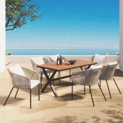 7 Pieces Patio Dining Set, All-Weather Outdoor Furniture Set With Dining Table And Chairs, Metal Frame, For For Garden, Backyard, Beige -Bold Design Store GUEST 202210d6 a113 49f9 a410 54371f2993c5
