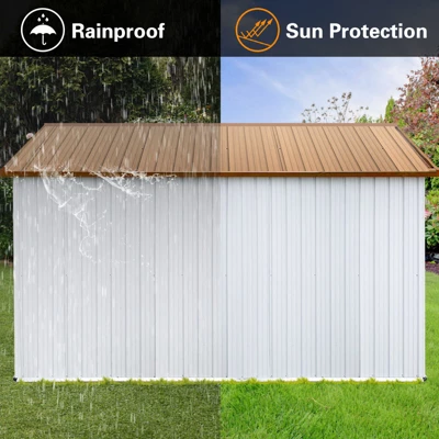 Metal Garden Sheds 12ftx10ft Outdoor Storage Sheds White+Yellow 4 Metal Garden Sheds 12ftx10ft Outdoor Storage Sheds White+Yellow - Image 4