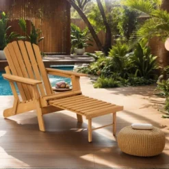 Outdoor Wooden Folding Adirondack Chair With Retractable Ottoman, Pre-Assembled BackRest & SeatBoard, Wood Patio Chair For Garden Backyard Porch Pool -Bold Design Store GUEST 22e2fda1 0c08 42b7 9854 a124b4cdf230