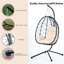 Egg Chair With Stand Indoor Outdoor Swing Chair Patio Wicker Hanging Egg Chair Hanging Basket Chair Hammock Chair With Stand For Bedroom Room Balcony -Bold Design Store GUEST 23e8af4d c2ac 462f 8268 079f0f9ff640