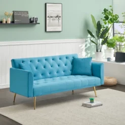 71 Inch Convertible Love Seat Sofa, American Retro, Light Blue Polyester, Suitable For Small Living Room, Bedroom, Office -Bold Design Store GUEST 2472b4e0 587a 4f1b b04f 510925737d92