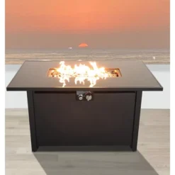 43" Smoked Glass Metal Rectangle Fire Pit (Black) -Bold Design Store GUEST 24ce8245 bcf3 4f2d af40 1442545d6eec