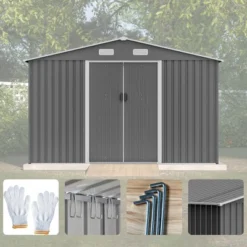 10X8 FT Outdoor Storage Shed, Metal Foundation & Lockable Doors, Tool Shed For Garden, Patio, Backyard, Lawn, Grey -Bold Design Store GUEST 280d60ab 2ec5 47fc 8624 45170a8dce99