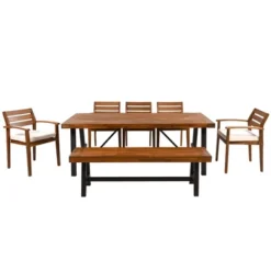 GO Outdoor Wood Dining Set For 7-8 Person, Outdoor Dining Furniture With Removable Cushions, Ergonomic Chairs And Bench, Thicker Table, Nature -Bold Design Store GUEST 289554eb 6a4f 4292 923c 49c518aab2a7