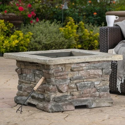 28" MGO Wood Burning Outdoor Fire Pit With Lid - Natural Stone 1 28" MGO Wood Burning Outdoor Fire Pit With Lid - Natural Stone