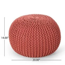 Bordeaux Knitted Cotton Round Pouf, Coral -Bold Design Store GUEST 29da58e4 30c5 431a aee0 18ca4f0c961e