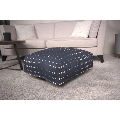 Dalm Fabric Square Pouf, Dark Blue And White 2 Dalm Fabric Square Pouf, Dark Blue And White - Image 2