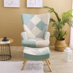 Accent Chair With Ottoman, Living Room Chair And Ottoman Set, Comfy Side Armchair For Bedroom, Creative Splicing Cloth Surface -Bold Design Store GUEST 2aaf2408 29ee 4cb2 b9b5 438c73ce2586