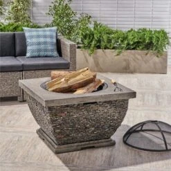 32" MgO Light-Weight Concrete Wood Burning Square Fire Pit, Grey -Bold Design Store GUEST 2ad4372c 84b1 4e3a bd40 cffe4fbfce8e