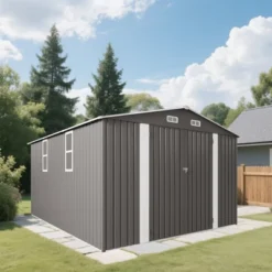 10x12FT Outdoor Storage Shed Large Metal Garden Shed With Double Door Two Window Waterproof Tool Shed For Backyard Patio Lawn Poolside ,Grey -Bold Design Store GUEST 2af9ed52 dd56 4315 9172 2527b6f407d0