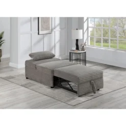 Convertible Wide-Welt Polyester Sofa Sleeper Sofa Chair W/ Polyesterll-Out Bed Smoke