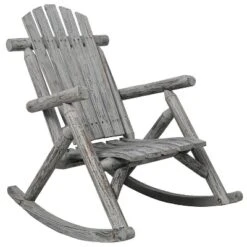 Wooden Porch Rocker Chair,Durable Wooden Porch Rocker Chair,Fir Log Rocking Chair,Patio Rockers For Outside,Garde.Light Gray Color