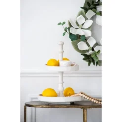 D11.8x15.4in Two-Tiered Round Wooden Tray, White -Bold Design Store GUEST 2e563e9a fc40 49fa 88b1 a03be18fd6cd