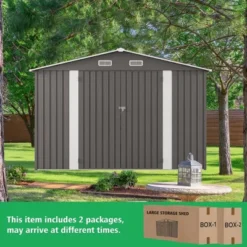 10x12FT Outdoor Storage Shed Large Metal Garden Shed With Double Door Two Window Waterproof Tool Shed For Backyard Patio Lawn Poolside ,Grey -Bold Design Store GUEST 2fed3bc1 caa6 4023 995d b2a6be790227