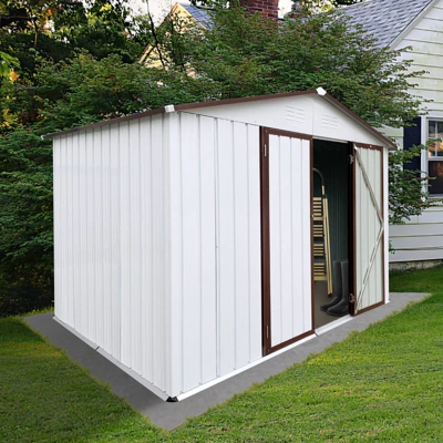 Metal Garden Sheds 8ftx10ft Outdoor Storage Sheds White+coffee 3 Metal Garden Sheds 8ftx10ft Outdoor Storage Sheds White+coffee - Image 3