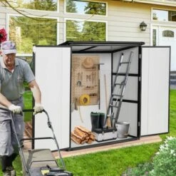 5x3FT Outdoor Storage Shed Waterproof Resin Cabinet With Lockable Doors For Bikes And Patio Furniture
