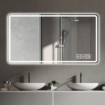 48*32 Inch Bathroom Mirror With Led Lights , Anti-Fog Lighted Vanity Mirrors For Wall Mounted, 3 Colors And 5 Level Dimmable, Horizontal/Vertical 2 48*32 Inch Bathroom Mirror With Led Lights , Anti-Fog Lighted Vanity Mirrors For Wall Mounted, 3 Colors And 5 Level Dimmable, Horizontal/Vertical - Image 2