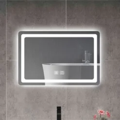 15 In. H LED Single Bathroom Vanity Mirror In Polished Crystal Bathroom Vanity LED Mirror For Bathroom Wall Smart Lighted Vanity Mirrors