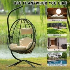 Egg Chair With Stand Indoor Outdoor Swing Chair Patio Wicker Hanging Egg Chair Hanging Basket Chair Hammock Chair With Stand For Bedroom Room Balcony -Bold Design Store GUEST 37f98897 72ad 4a93 8d63 69deee4bd605