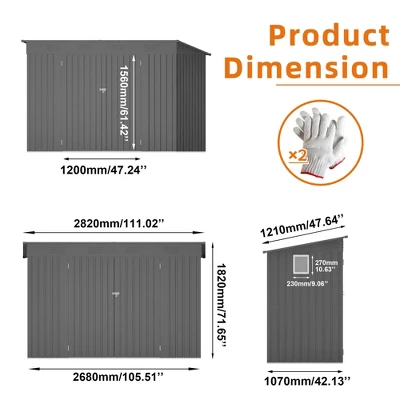 4 X 9 FT Outdoor Storage Shed, Metal Garden Shed Tool House With Sloping Roof,6 Vents And 2 Swing Doors For Backyard, Garden,Patio, Garage, Lawn, Gray 4 4 X 9 FT Outdoor Storage Shed, Metal Garden Shed Tool House With Sloping Roof,6 Vents And 2 Swing Doors For Backyard, Garden,Patio, Garage, Lawn, Gray - Image 4