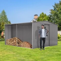 New Outdoor Storage Shed Has Two Functions: Metal Shed And Firewood Shed 13 Ft¡Á11 Ft , More Suitable For Winter , Grey -Bold Design Store GUEST 3a6d75f8 da6a 45d7 a973 6f743cad2e50 1