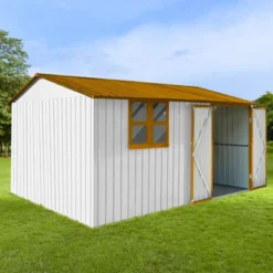 Metal Garden Sheds 12ftx10ft Outdoor Storage Sheds White+yellow With Window -Bold Design Store GUEST 3ba96ef9 95f7 49cc a52f 5b22df70d680