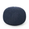 Bordeaux Knitted Cotton Round Pouf, Navy Blue