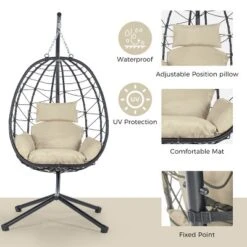 Egg Chair With Stand Indoor Outdoor Swing Chair Patio Wicker Hanging Egg Chair Hanging Basket Chair Hammock Chair With Stand For Bedroom Room Balcony -Bold Design Store GUEST 3eadfafc 370b 42ce ae5e 032a9137b1b8