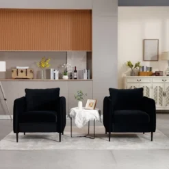 Accent Chair For Living Room, Polyester Comfy Single Sofa Chair Mid-Century Modern Armchair With 1 Pillow And Metal Legs For Bedroom Office Reading -Bold Design Store GUEST 3eff02e9 c2b9 4f57 ac7c d98ee5d91fba