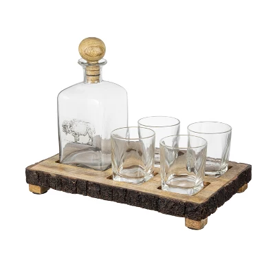 S/6 Alaine Bar Set With Mango Wood Stand 1 S/6 Alaine Bar Set With Mango Wood Stand