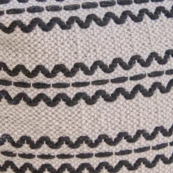 Lani Handcrafted Fabric Pouf, Natural With Black