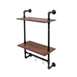 Industrial Pipe Shelf 3 Tier And 2 Tier Wall Mounted Shelves 36in Wood Display Shelves, And 3 Additional Hooks,Farmhouse Kitchen Bar Shelf -Bold Design Store GUEST 40cca84e fa60 4574 9871 9e4d9e5a0396