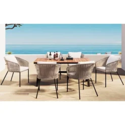 7 Pieces Patio Dining Set, All-Weather Outdoor Furniture Set With Dining Table And Chairs, Metal Frame, For For Garden, Backyard, Beige -Bold Design Store GUEST 4181b3f3 34ac 4823 b257 0860b9acfe67