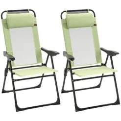 Folding Patio Chairs Set Of 2, Outdoor Deck Chair With Adjustable Sling Back, Camping Chair With Removable Headrest For Garden, Backyard, Lawn, Green -Bold Design Store GUEST 421b534e 2c5c 466f a58b 08fcd7b8147e