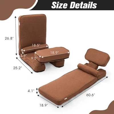 Multi-functional Foldable Sofa With Adjustable Angles And Pillow, Dark Brown 1 Multi-functional Foldable Sofa With Adjustable Angles And Pillow, Dark Brown