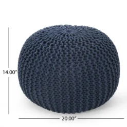 Bordeaux Knitted Cotton Round Pouf, Navy Blue -Bold Design Store GUEST 43109c56 7c1f 488a 93e0 08c18453693f