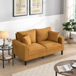 57 " High Resilience Loveseat Sofa, Wooden Frame 2 Seat Sofa, Comfy , Small Space Saving Modern Polyester Sofa