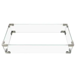 43" Propane Gas Fire Pit Table, 60000 BTU Rectangular Open Weave Wicker Fire Pit With Glass Wind Guard For Outside Patio Deck Garden Backyard - Grey -Bold Design Store GUEST 458ece9f ca6e 4a1a b226 fcd656b7a14c