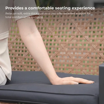 4-Piece Patio Furniture Set Outdoor Balcony Porch Garden Backyard Lawn Furniture Acacia Wood Table Top, Morden Black And Light Brown 2 4-Piece Patio Furniture Set Outdoor Balcony Porch Garden Backyard Lawn Furniture Acacia Wood Table Top, Morden Black And Light Brown - Image 2