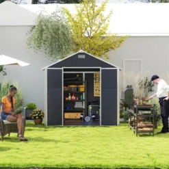 8*8ft Resin Storage Shed, High Quality Pp Material, Strong Structure, Waterproof, Rust And UV Proof, Large Storage Space,12mm Thick Pp Board,Dark Gray -Bold Design Store GUEST 48155b62 74fb 4427 a453 f685aa640c0b