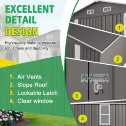 10x12FT Outdoor Storage Shed Large Metal Garden Shed With Double Door Two Window Waterproof Tool Shed For Backyard Patio Lawn Poolside ,Grey -Bold Design Store GUEST 4853fd8b 6d15 470d 8bc4 5d012df53192