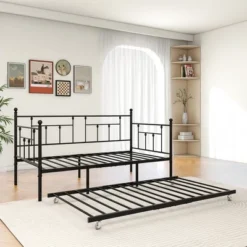Twin Size Daybed Metal Frame With Trundle Set, Twin Day Bed Sofa, Daybed And Roll Sofa Bed For Guest Room, Bedroom, Living Room, Victorian Style -Bold Design Store GUEST 489fc90f 8ce4 406e b086 f42e9695fffc