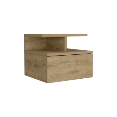 Floating Nightstand 12"H, Wall Mounted With Single Drawer And 2-Tier Shelf, Macadamia 4 Floating Nightstand 12"H, Wall Mounted With Single Drawer And 2-Tier Shelf, Macadamia - Image 4