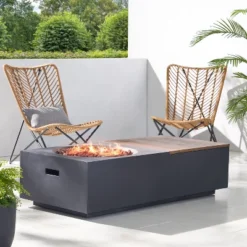 Outdoor 50,000 BTU Lightweight Concrete Rectangular Fire Pit Table With Storage, Dark Gray And Natural Brown (Tank Cover Not Included) -Bold Design Store GUEST 4b1c4d72 740d 40c4 a8f2 60ef1d5fbea4
