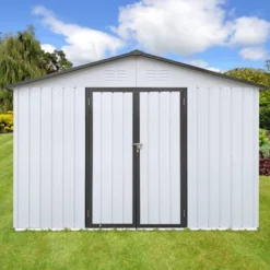 Metal Garden Sheds 12ftx10ft Outdoor Storage Sheds White+Grey -Bold Design Store GUEST 4b918441 74b6 41e9 ac28 005160933838