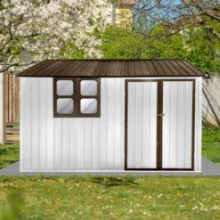 Metal Garden Sheds 10ftx8ft Outdoor Storage Sheds White+coffee With Window -Bold Design Store GUEST 4d5d8074 000f 4208 87fd ac9f1e2c1167